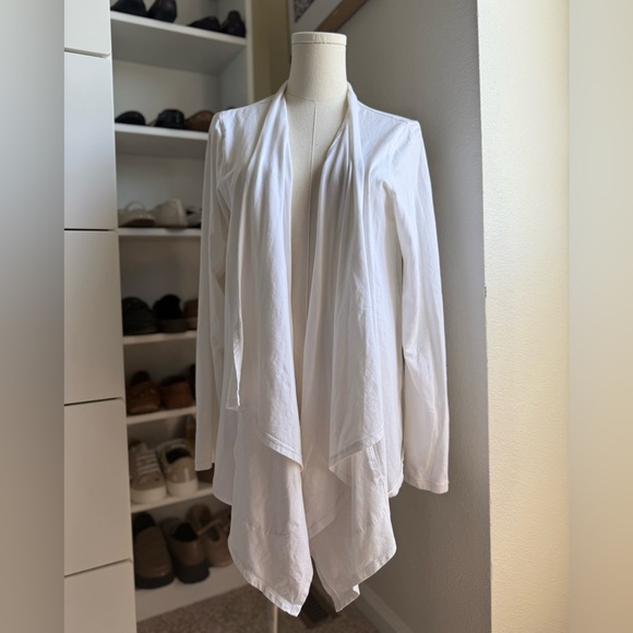 Dkny Minimalist White Cotton Cardigan Sweater with Waterfall Front Size L/XL - Picture 8 of 8